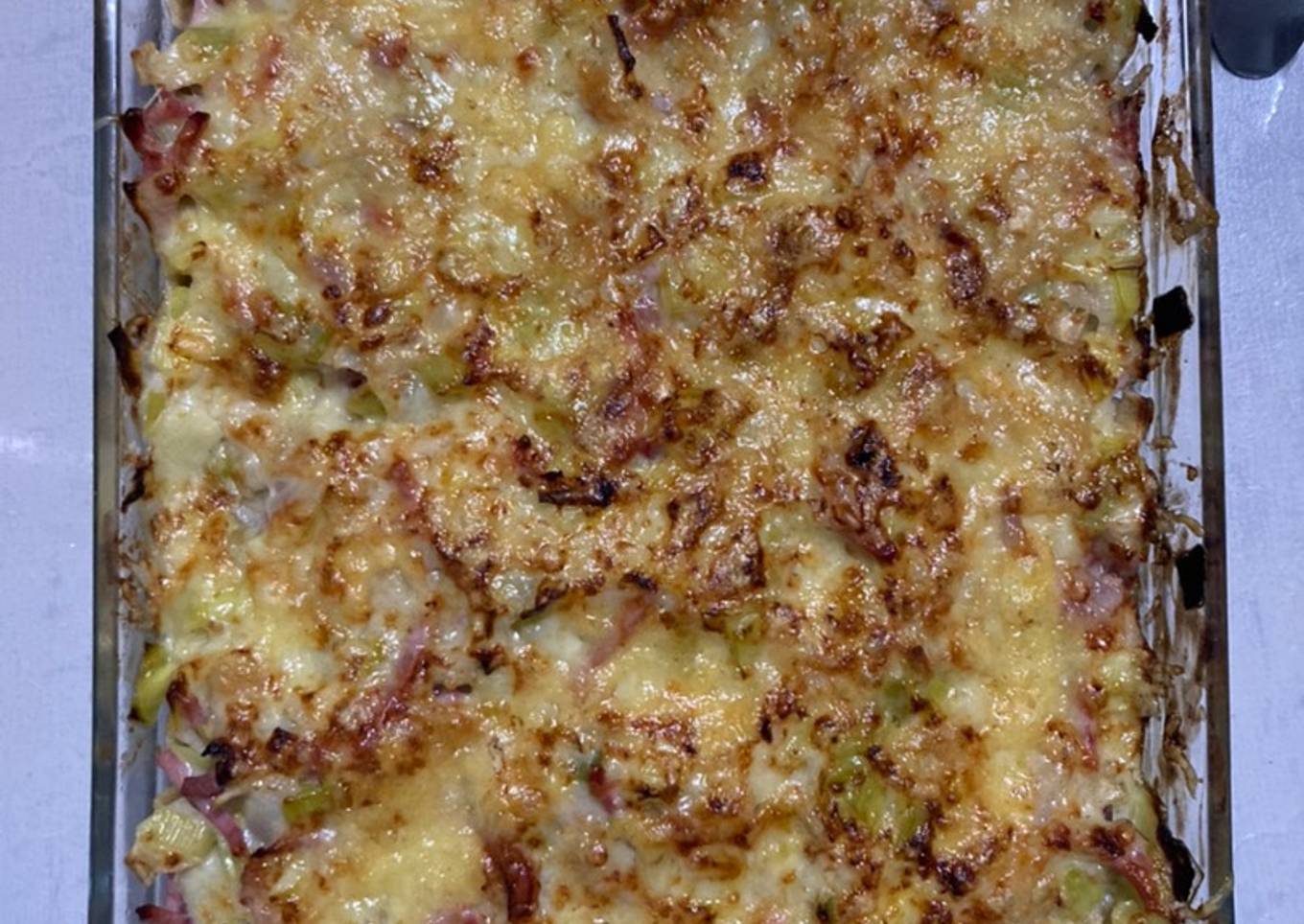 Gratin crozets-poireaux-lardons