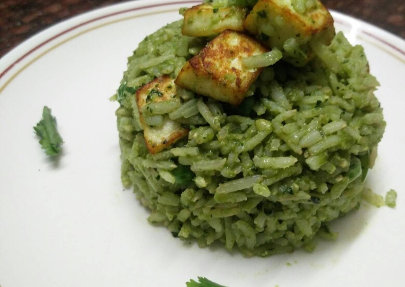 Palak/Spinach Paneer Brown Rice Pulao (no onion no garlic)