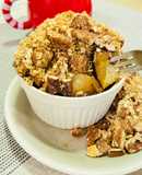 Pecan Pear crumble with candied ginger (Microwave 5 mins)