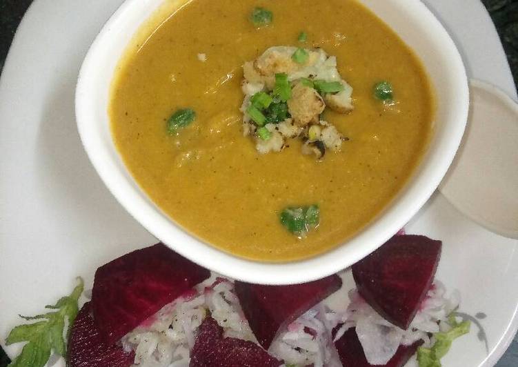 Recipe of Super Quick Homemade Moong daal soup with roasted cauliflower