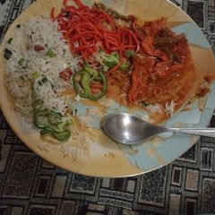 A picture of Chinese rice along with pasta.