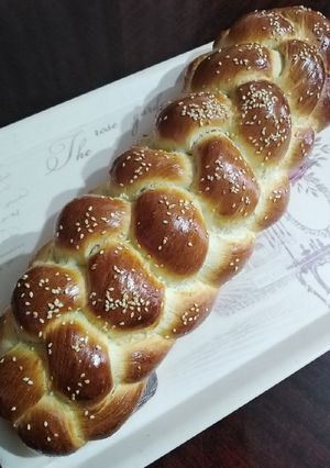 O poză a rețetei #calendar Pâine Challah, împletită în 6 (pâine evreiască).