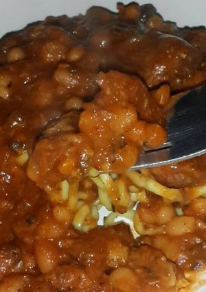 A picture of Pilchards and Baked Beans.