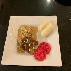 A picture of Pork Chops and Scalloped Potatoes.