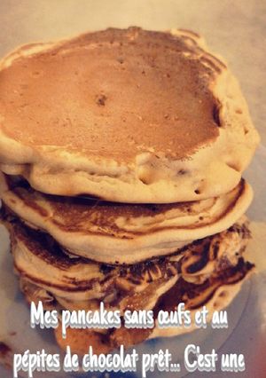 Une photo de Pancakes sans œufs et pépites de chocolat