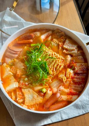 A picture of Kimchi Army Stew (Budae Jjigae).