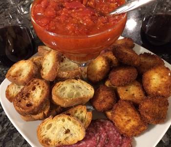 The New Way Prepare Recipe Fried Goat Cheese wTomato Garlic Red Wine Reduction Very Delicious