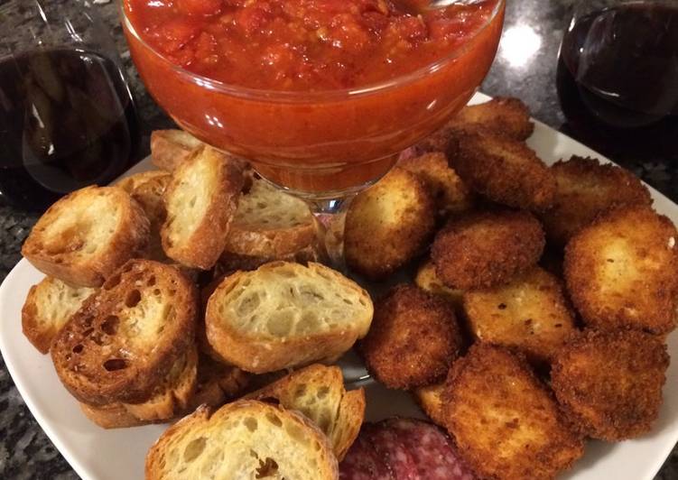 Simple Way to Prepare Ultimate Fried Goat Cheese w/Tomato, Garlic Red Wine Reduction