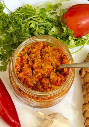 A picture of Fresh Red Chili 🌶️ & Gralic 🧄 Chutney(Winter Special).