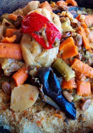 A picture of Couscous with Qadid (Salted Dried Meat).