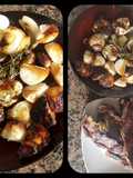 Asado con guarnición diferente. (hongos, papas, cebollas...)