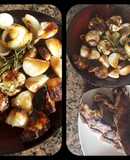 Asado con guarnición diferente. (hongos, papas, cebollas...)