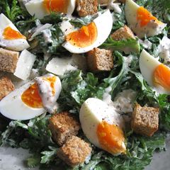 A picture of Shungiku (Edible Chrysanthemum) Caesar Salad.