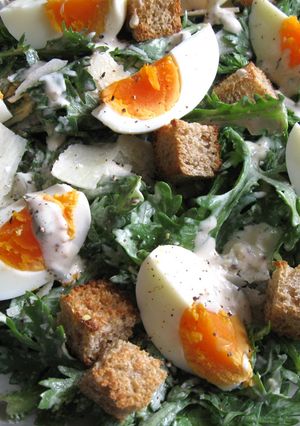 A picture of Shungiku (Edible Chrysanthemum) Caesar Salad.