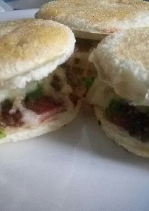 A picture of Minced meat and cheese bread burger.