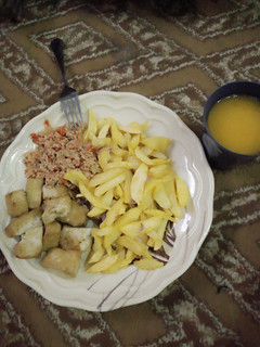 A picture of Chips & Awara with egg sauce.