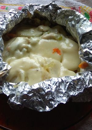 Una foto de Vegetales con pollo al horno