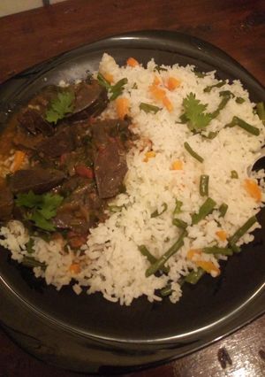 A picture of Vegetable rice with liver #weeklyjikonichallenge#.