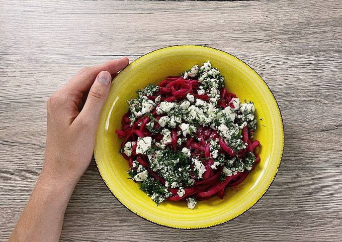 Steps to Prepare Super Quick Homemade Beetroot pasta with feta topping❤️