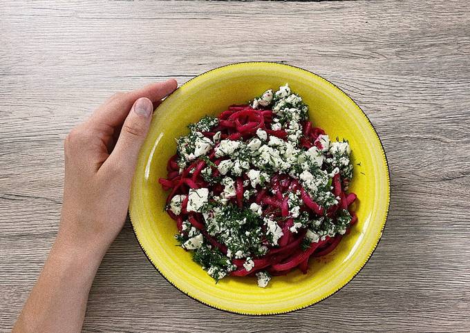 Step-by-Step Guide to Prepare Homemade Beetroot pasta with feta topping❤️