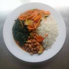 A picture of Fried beans, spinach, mixed veges n steamed Rice. #Vegan contest.