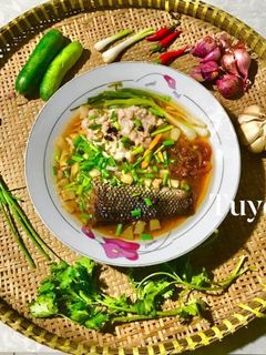 Hình của món Mắm lóc chưng thịt bằm.