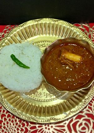 A picture of Manshor Jhol / Mutton Bhat.