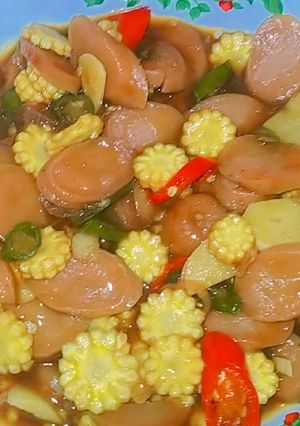 Foto resep Oseng Baby Corn Sosis Pedas Manis