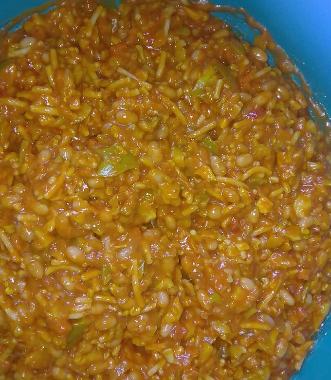 A picture of Pasta salad with achar.