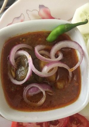 A picture of Potato brinjal vegetable.