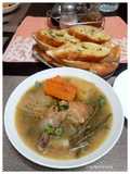 Chicken Vegetable Soup with Garlic Basil Toast