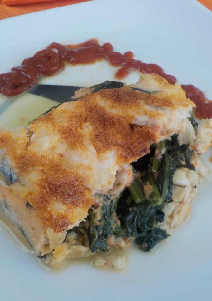 Una foto de Pastel de pescadilla y espinacas al horno