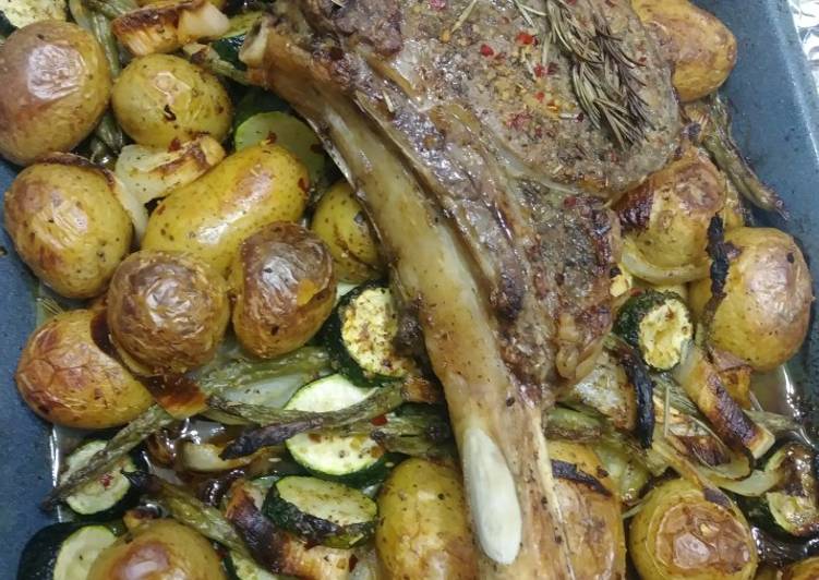 How to Make Quick Tomahawk steak on Roasted veges