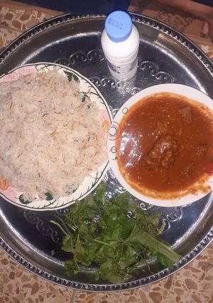 صورة لوصفة وجبة غدا رز ولحم بالعدس 😋😋