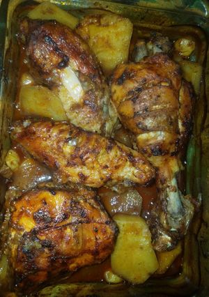 عکسی از دستور سینی مرغ و سیب زمینی