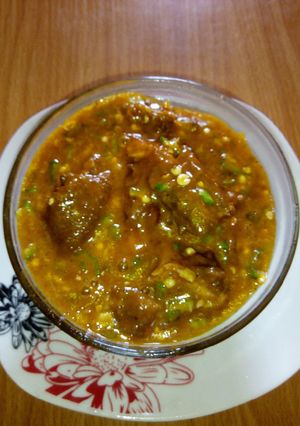 A picture of Ogbonor with Okro soup.