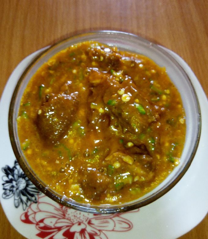 A picture of Ogbonor with Okro soup.