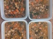 A picture of chicken carrots chick peas