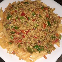 A picture of Chips with scrambled egg.