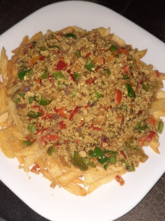 A picture of Chips with scrambled egg.