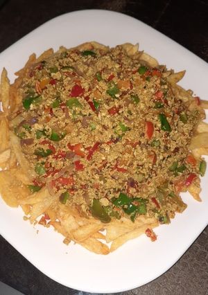 A picture of Chips with scrambled egg.
