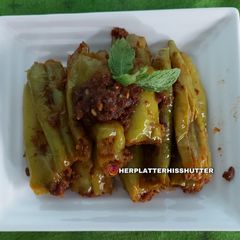 A picture of Bharli Mirchi - Stuffed Green Chillies Maharashtrian style.
