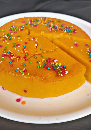 A picture of Caramel Mango Bread Pudding (eggless).