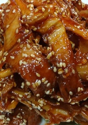 Hình của món Mực khô rim chua ngọt.