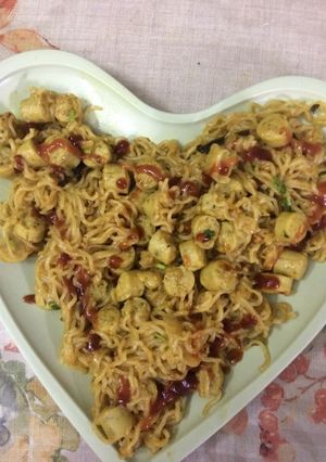 A picture of Maggi sausages biryani.