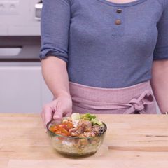 A picture of “Poke” salad with lemon and olive oil from Spain dressing.