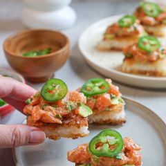 A picture of Crispy Rice with Salmon Poke.