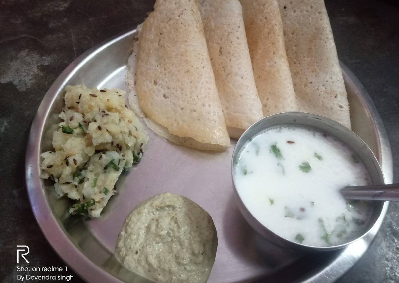 Vrat ka dosa with aloo sabzi and peanuts chutney and masala chanch