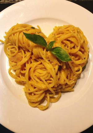Hình của món Mỳ spaghetti 🍝 sốt kem bí ngô 🎃 phô mai 🧀- pumpkin & cheese spaghetti.