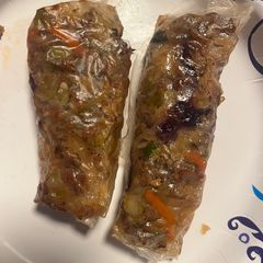 A picture of Homemade air fryer spring rolls (see fried rice recipe for side dish with this).